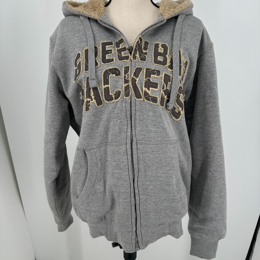 G-III Apparel Green Bay Packers Coat Jacket WOMENS Gray Full Zip Hooded SIZE M